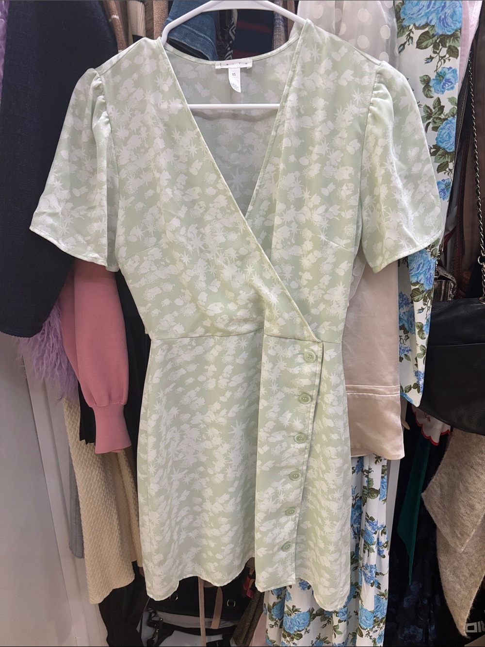 Leith Pale Mint Floral Wrap Mini Dress